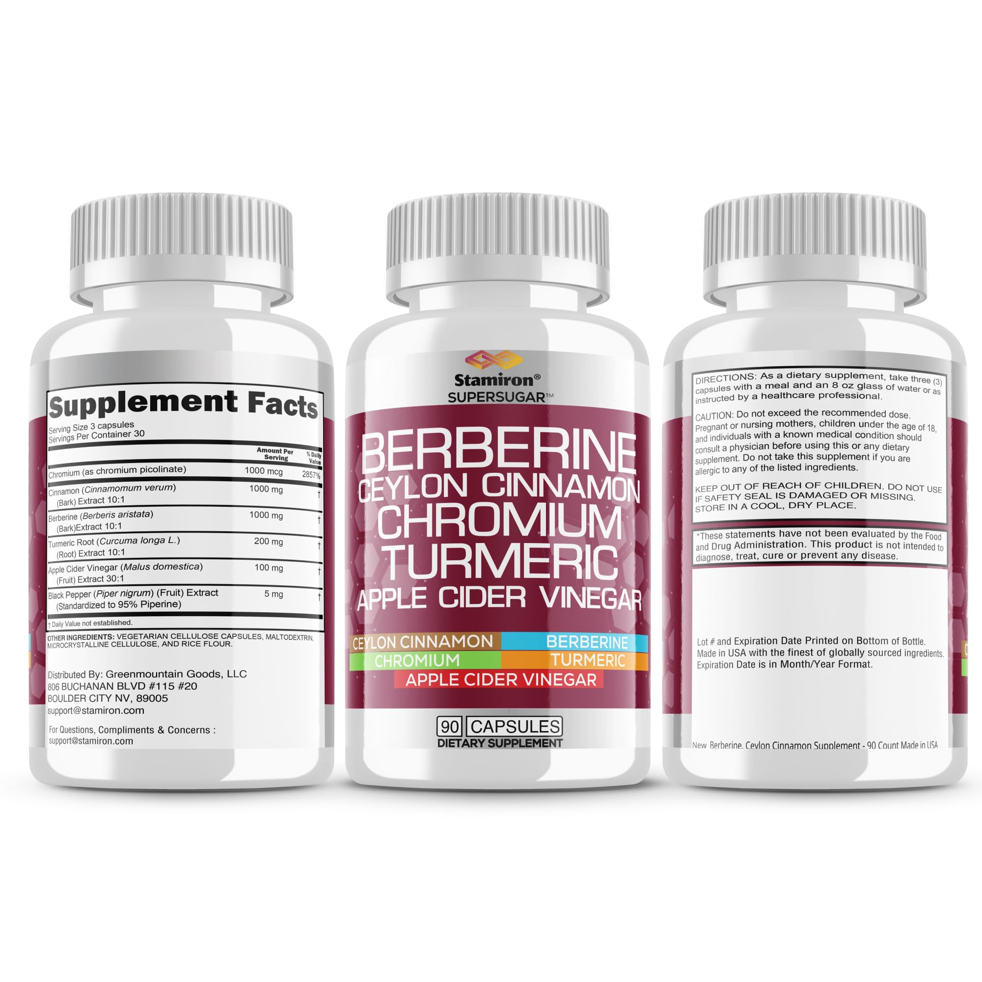 Stamiron Berberine Complex 90-count bottle indicating a 30-day supply.