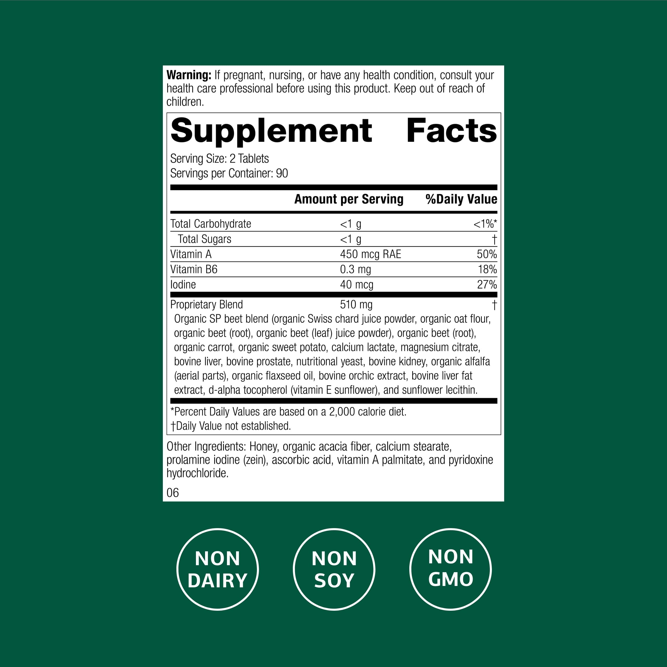 Standard Process A-F Betafood bottle label closeup shows vitamin content