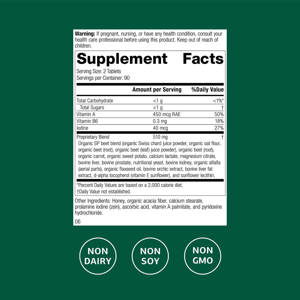 Standard Process A-F Betafood bottle label closeup shows vitamin content