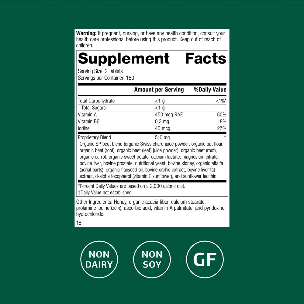 Standard Process A-F Betafood label closeup highlights gluten-free and dairy-free