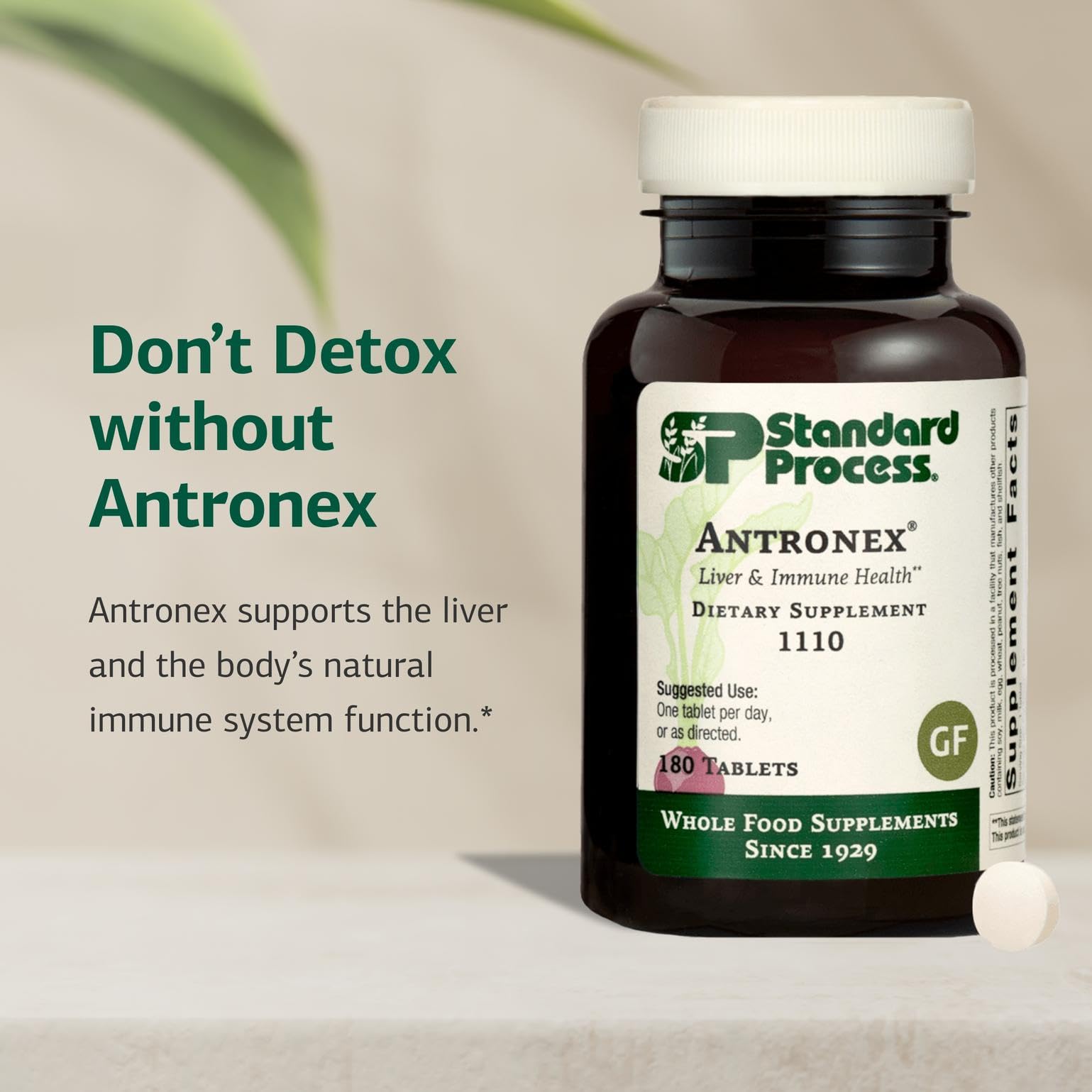 Standard Process Antronex bottle back label with supplement details.