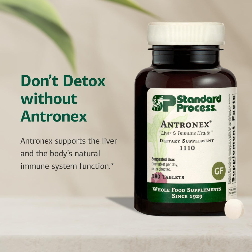 Standard Process Antronex bottle back label with supplement details.