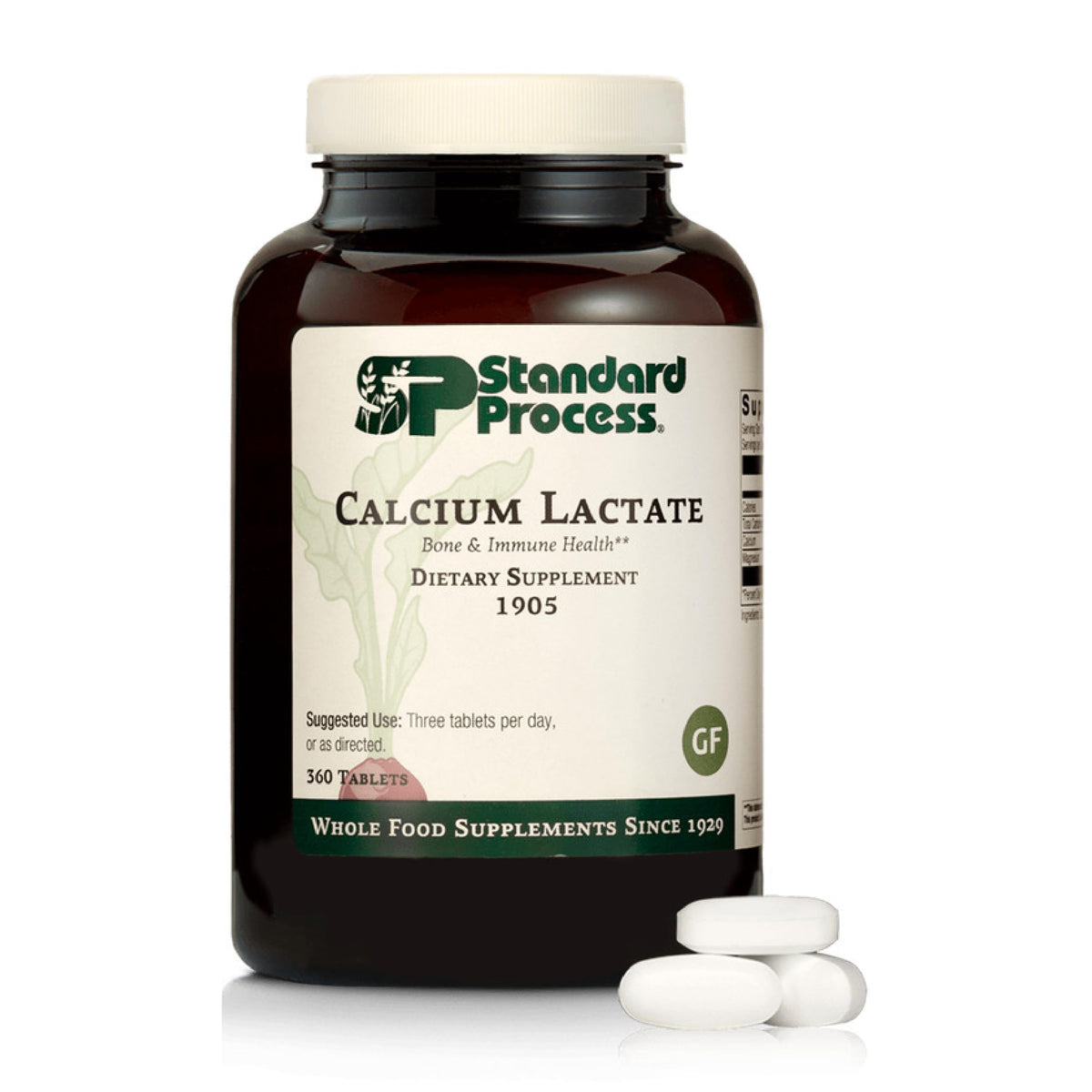 Standard Process Calcium Lactate bottle front view showing bone support