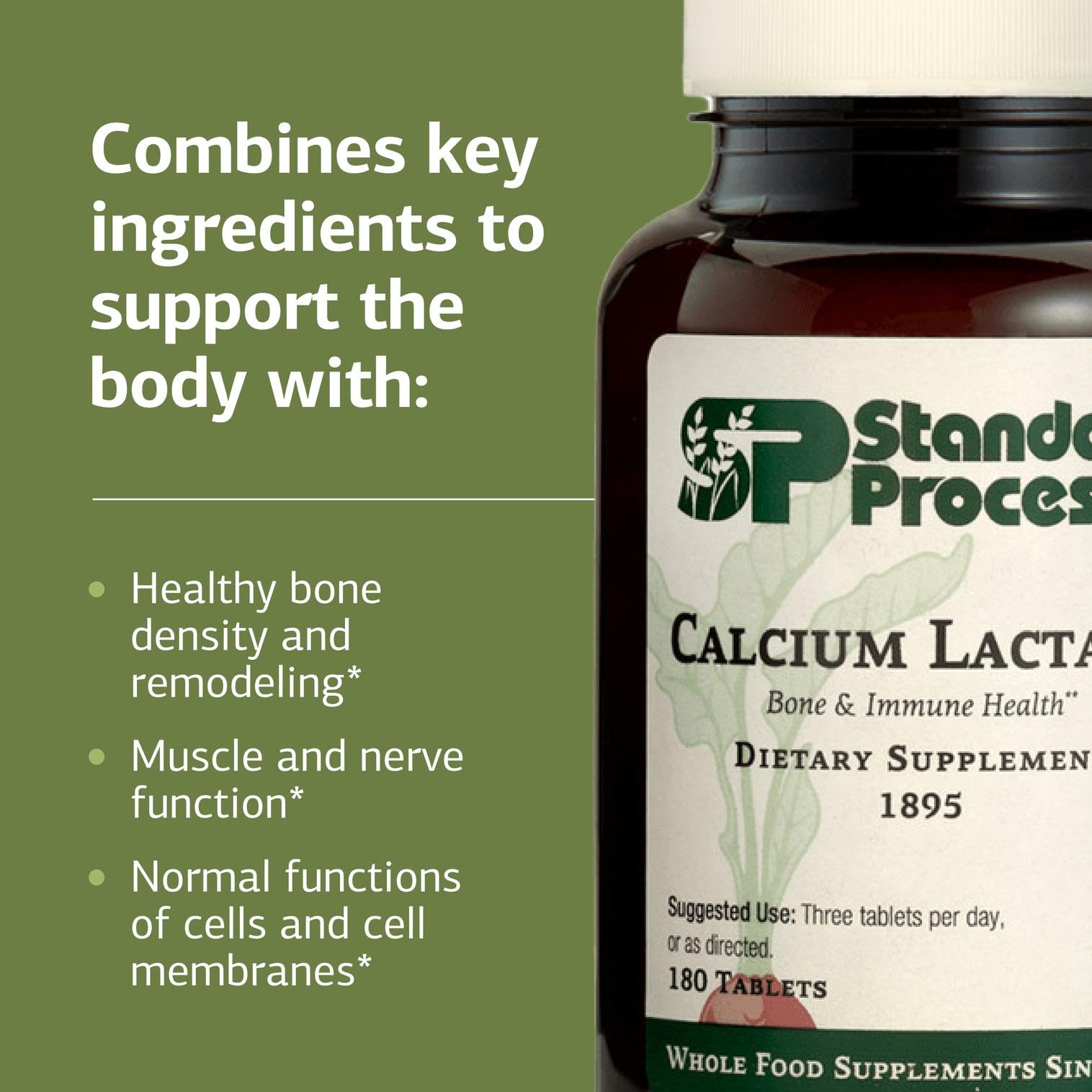 Standard Process Calcium Lactate label emphasizes calcium and magnesium micronutrients
