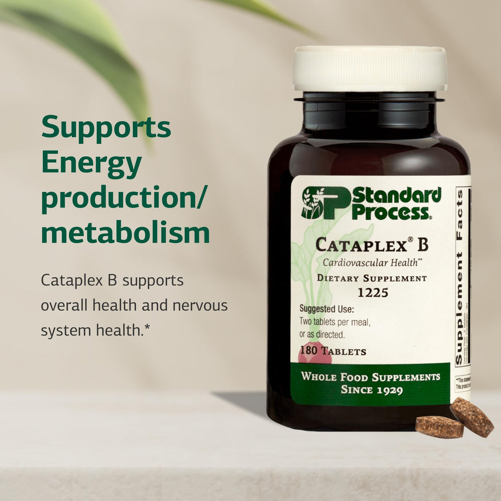 Cataplex B nutrition facts close-up highlights B vitamins for energy production.