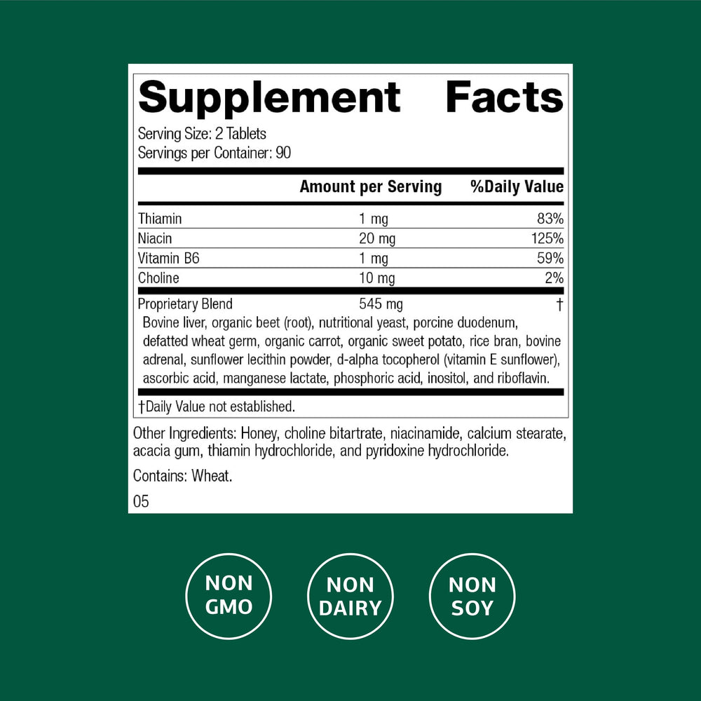 Cataplex B tablets show 90 servings on label for daily energy metabolism.