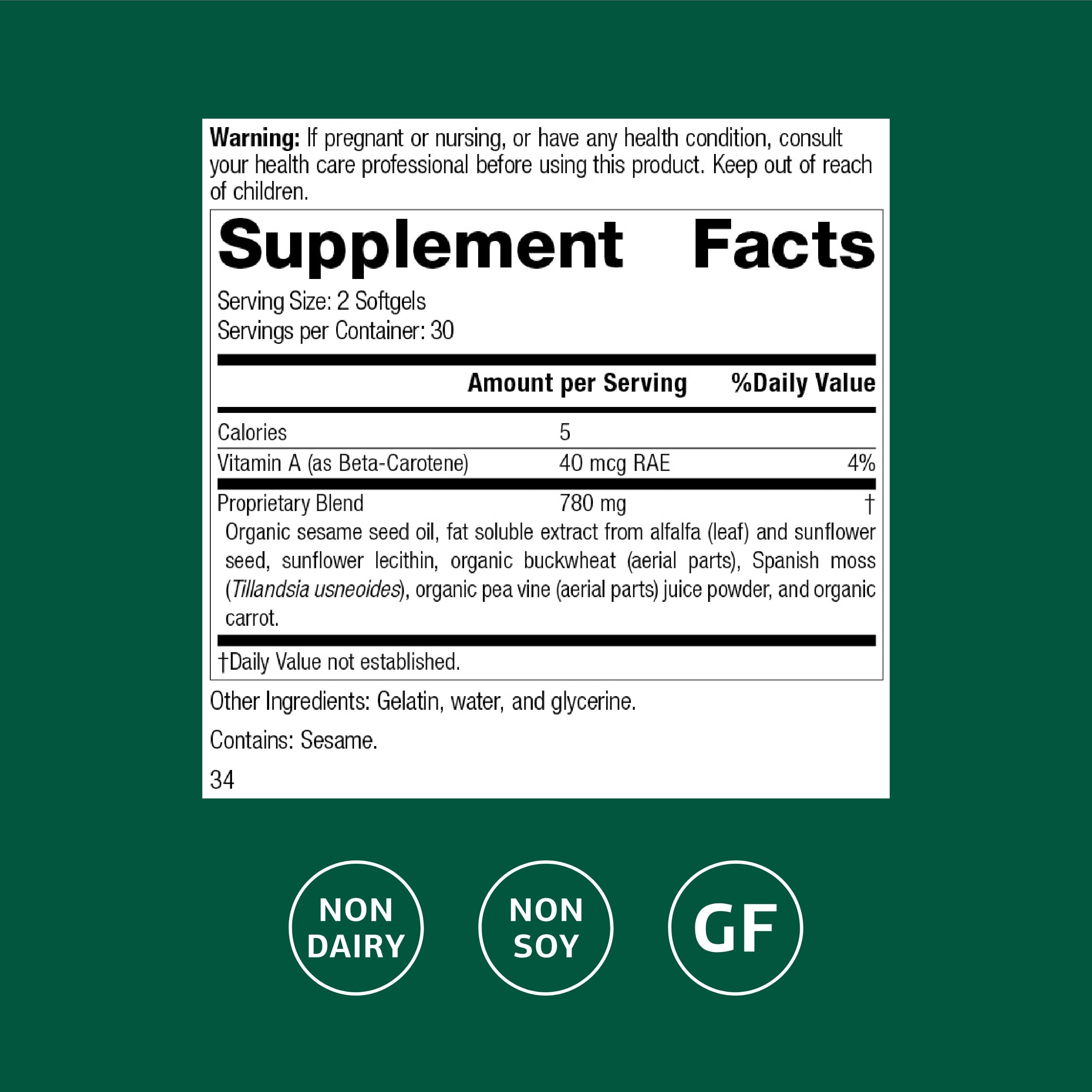Standard Process Chlorophyll Complex softgels being poured signaling routine supplementation.