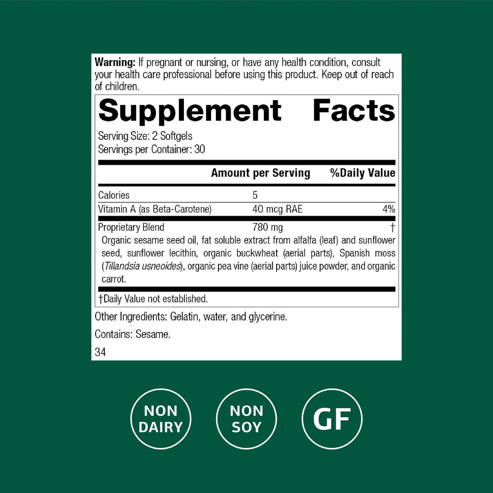Standard Process Chlorophyll Complex softgels being poured signaling routine supplementation.