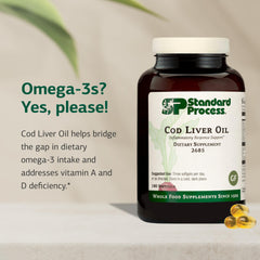 Standard Process Cod Liver Oil capsules close-up—detailed view of the omega-3 content.