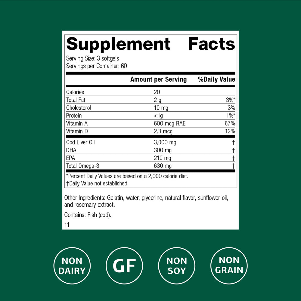 Standard Process Cod Liver Oil softgels—easy daily omega-3 source.