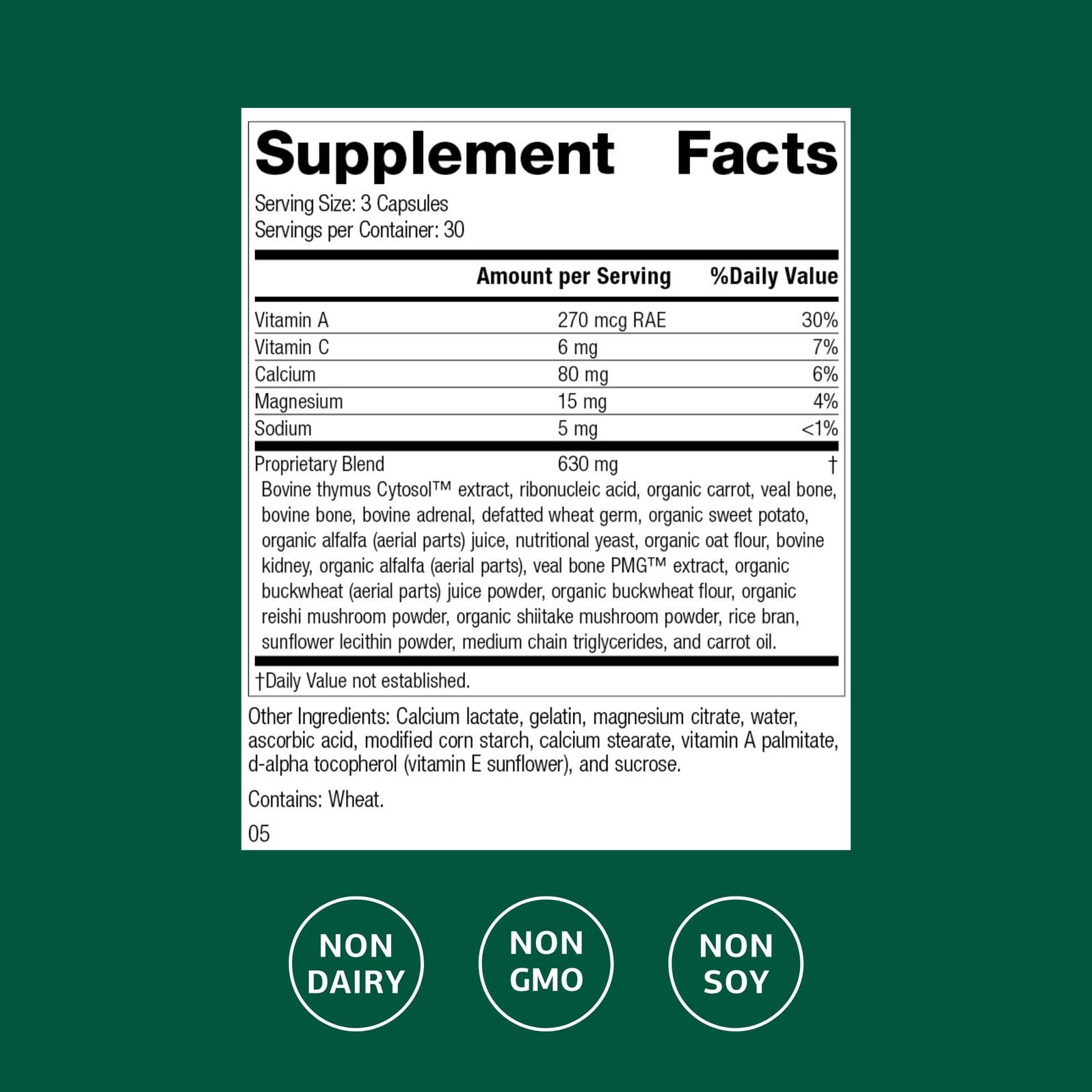 Standard Process Congaplex ingredient blend highlights vitamin C and RNA for potential immune versatility.