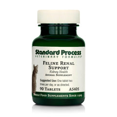 Standard Process Feline Renal Support tablets shown, supporting kidneys and urinary health.