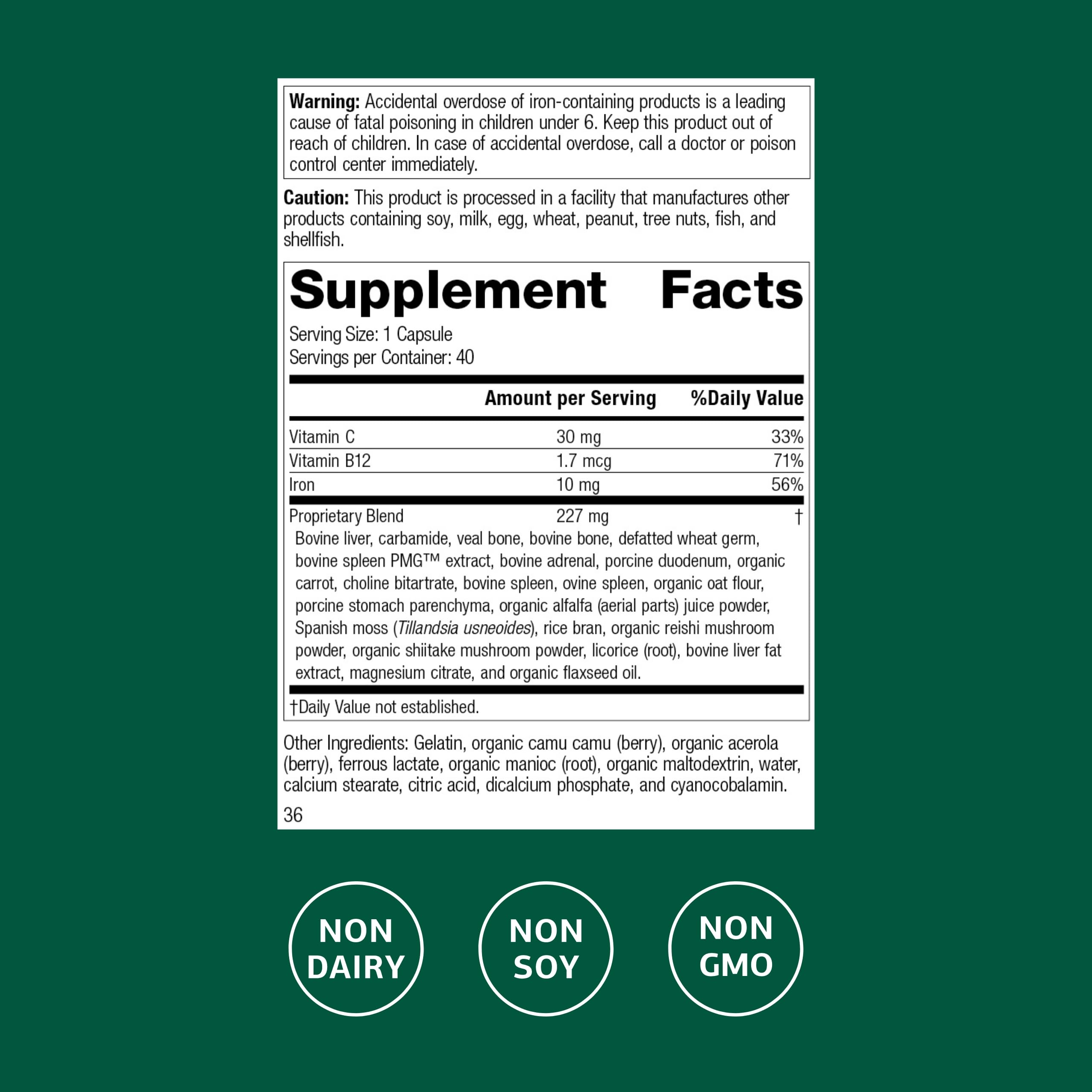 Ferrofood capsules close-up highlighting iron and vitamin B12