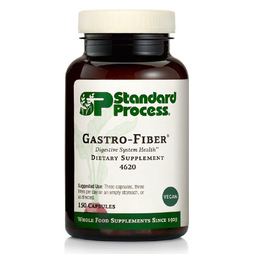 Standard Process Gastro-Fiber bottle label highlighting natural digestive ingredients.