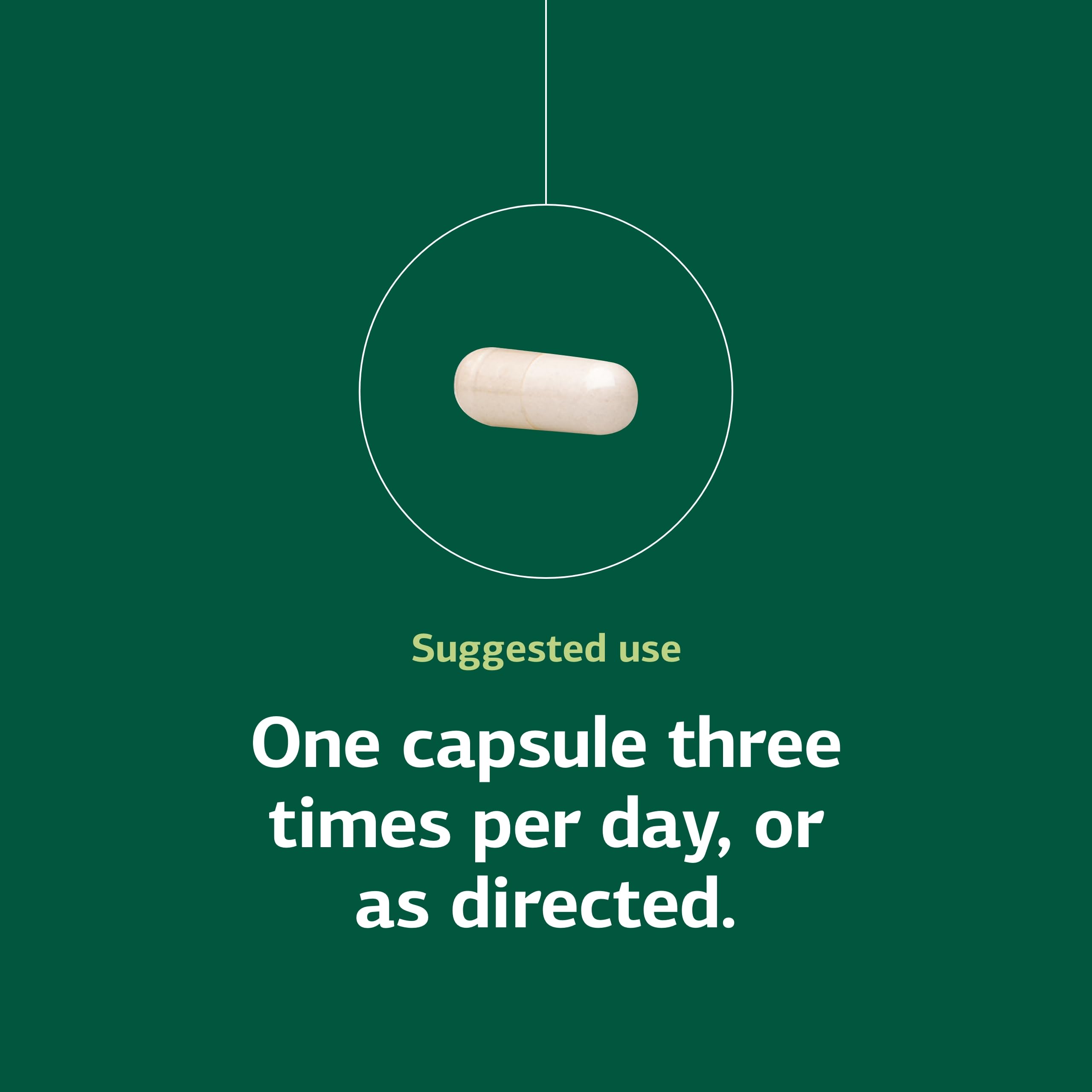 Dosage directions on bottle indicate three capsules per day