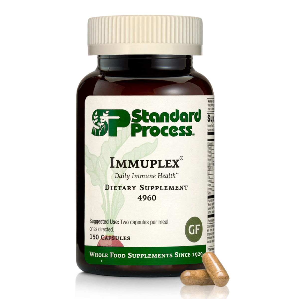 Standard Process Immuplex bottle with capsules for immune support and antioxidant minerals