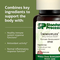 Nutrition label on Immuplex bottle highlighting minerals and vitamins.