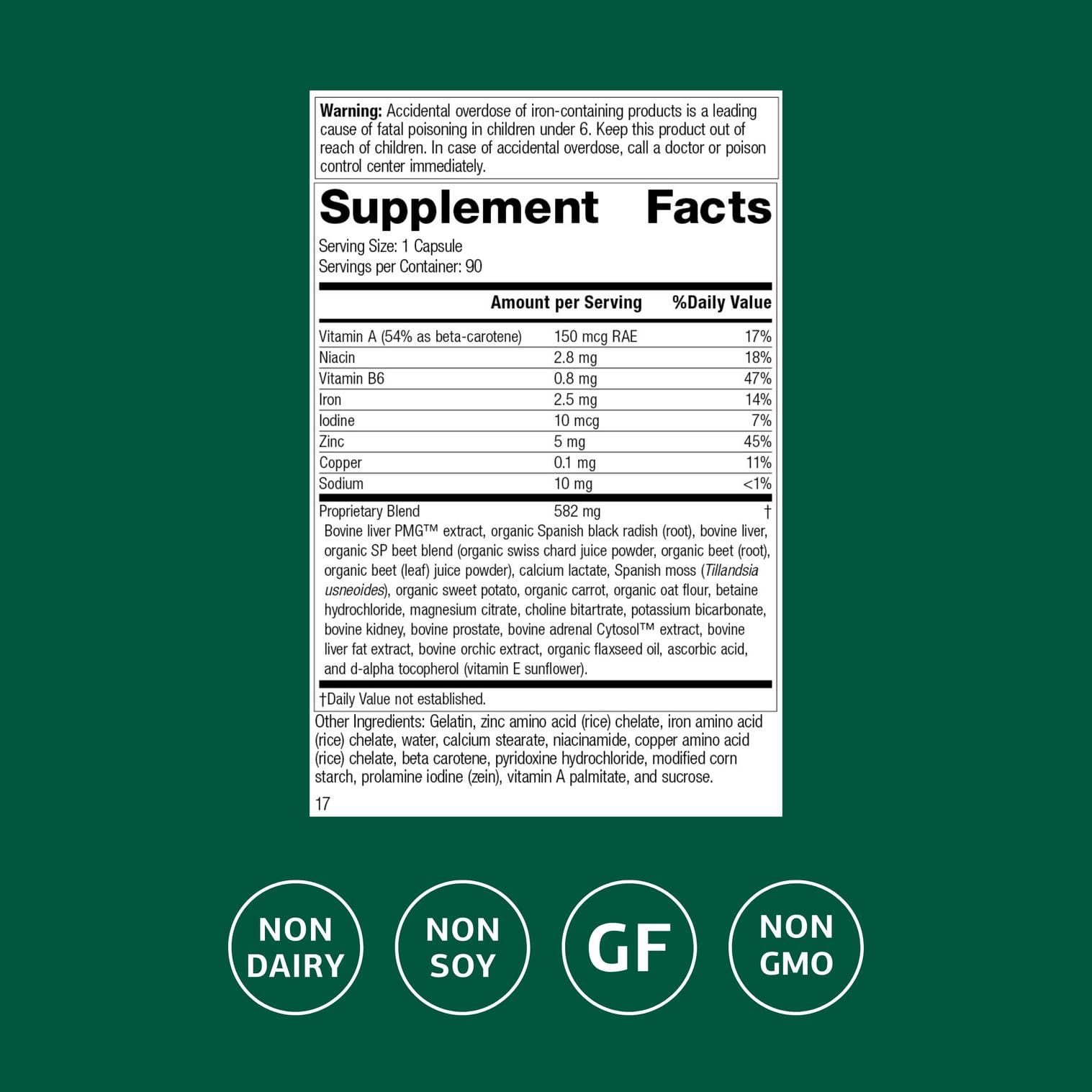 Standard Process Livaplex bottle label close-up with ingredients list