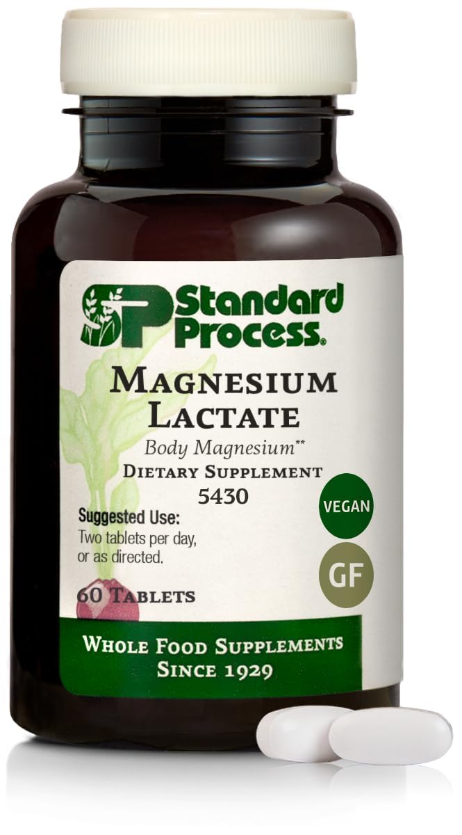 Standard Process Magnesium Lactate bottle boosts energy support and mineral intake.