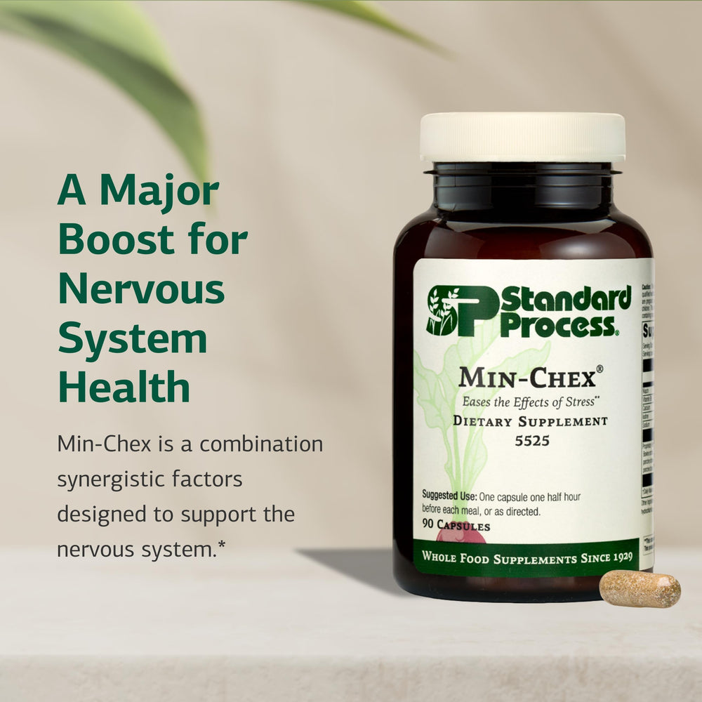 Min-Chex label detail highlighting adrenal and brain nutrients
