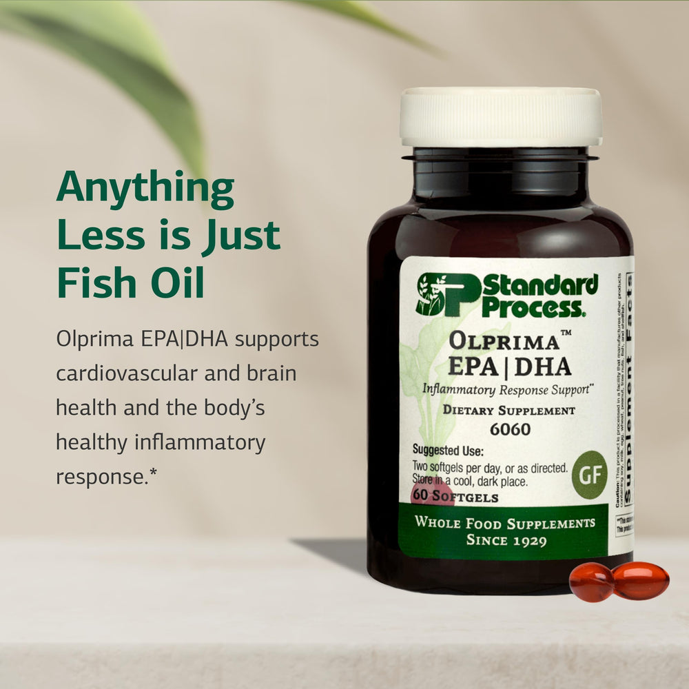 Standard Process Olprima EPA|DHA softgels shown for daily intake