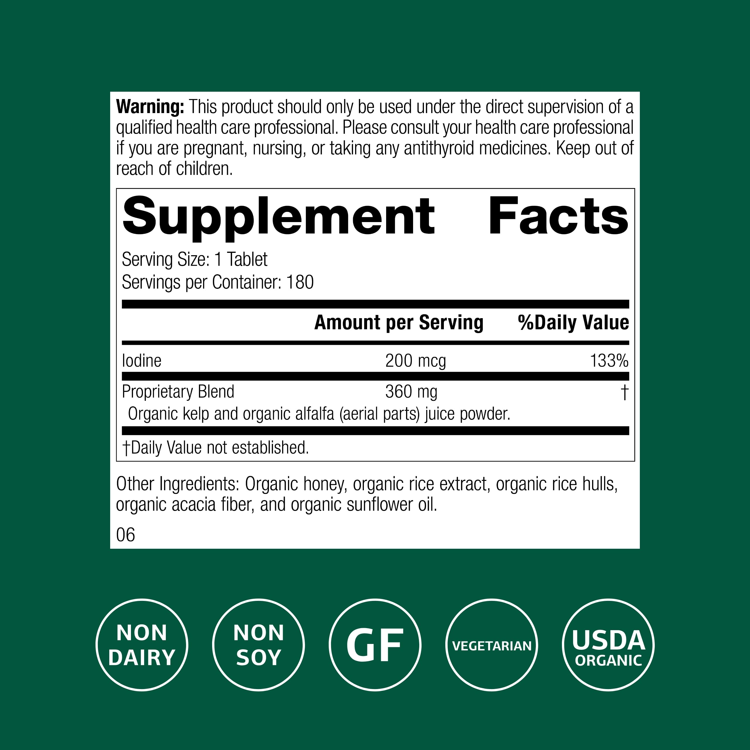 Label highlights whole-food iodine from alfalfa and kelp in Standard Process Minerals.