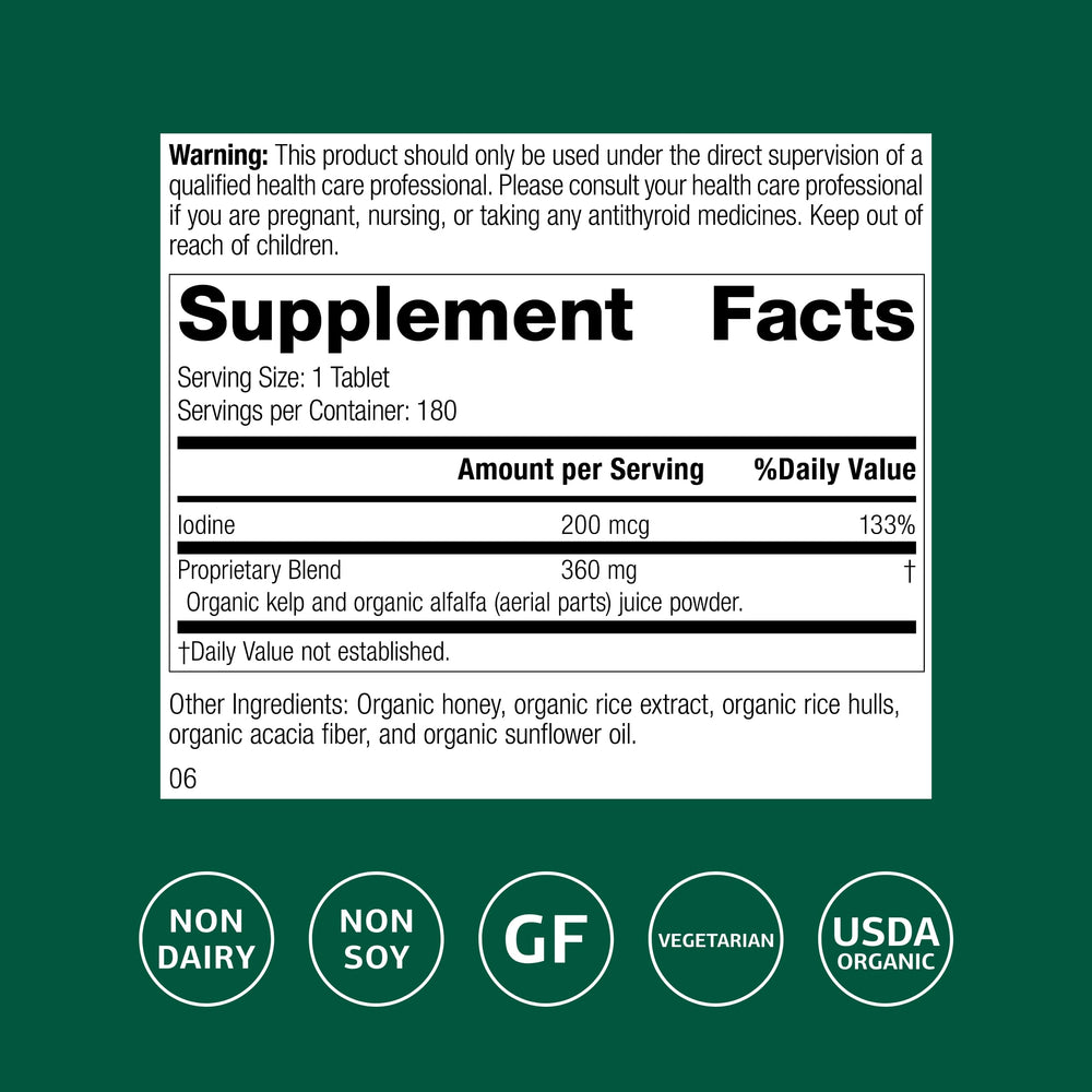 Label highlights whole-food iodine from alfalfa and kelp in Standard Process Minerals.
