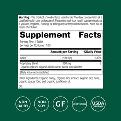 Label highlights whole-food iodine from alfalfa and kelp in Standard Process Minerals.