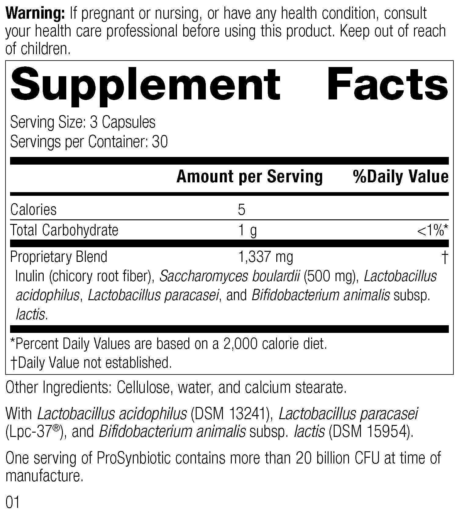 Standard Process ProSynbiotic label close-up highlighting probiotic ingredients for gut health.