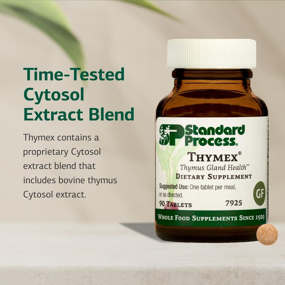 Standard Process Thymex tablets neatly arranged for daily nutritional support.