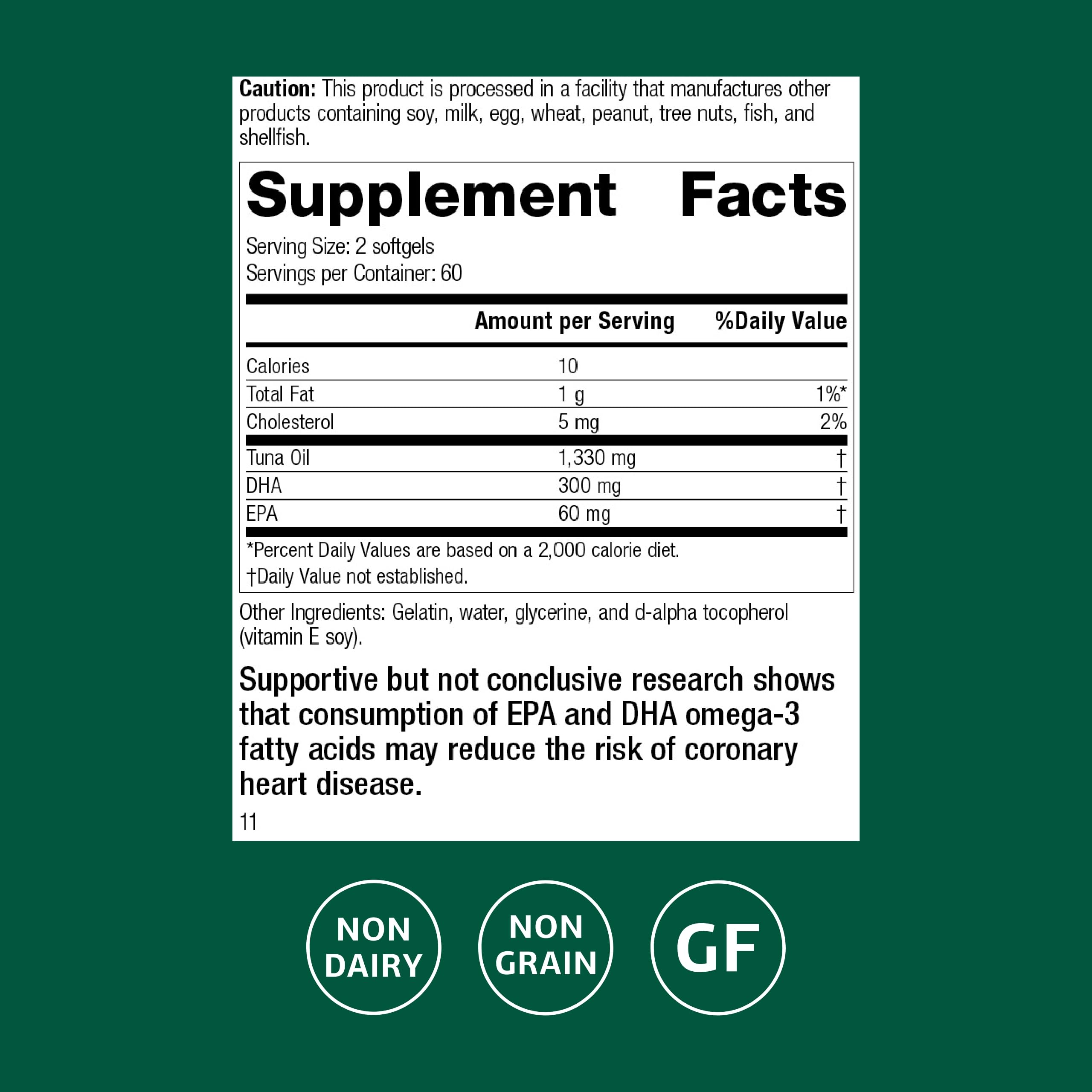 Standard Process Tuna Omega-3 Oil capsules show easy daily DHA and EPA intake.