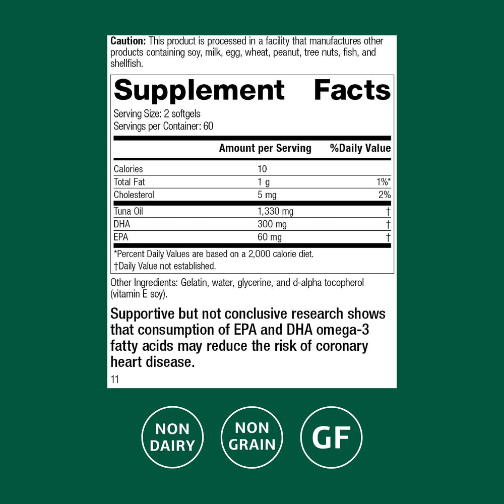 Standard Process Tuna Omega-3 Oil capsules show easy daily DHA and EPA intake.