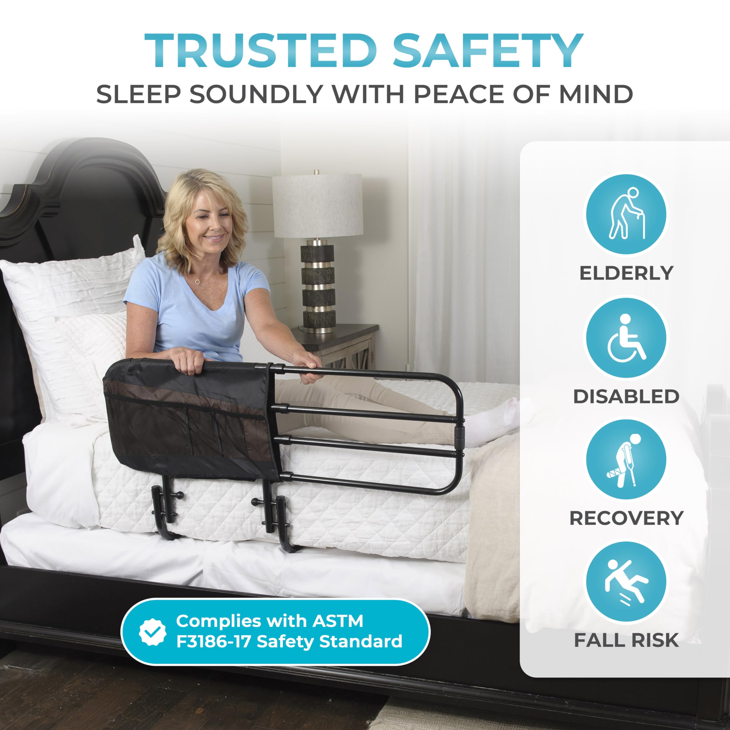 Stander EZ Adjust Bed Rail helps prevent falls with secure guard.
