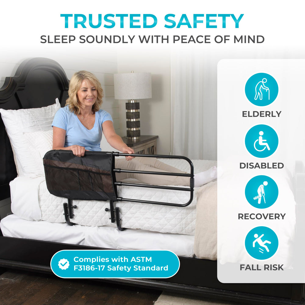Stander EZ Adjust Bed Rail helps prevent falls with secure guard.