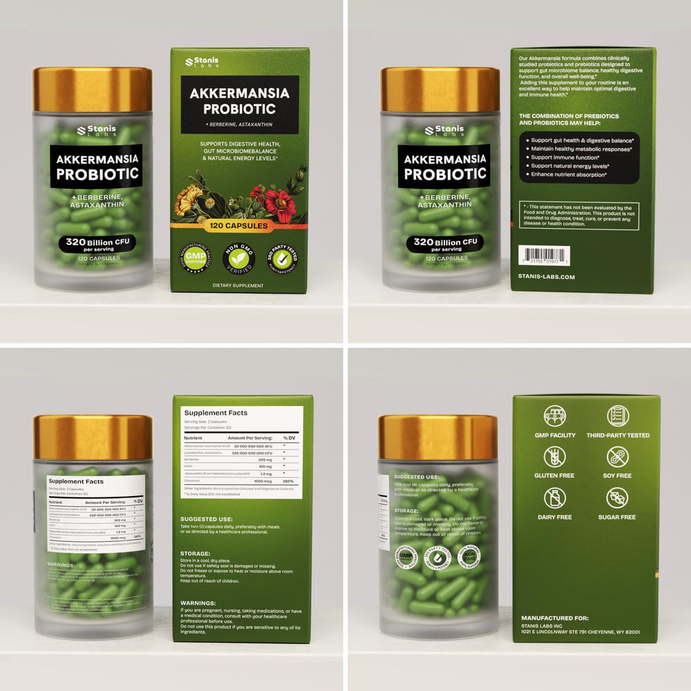 Store display of Stanis Labs Akkermansia Muciniphila highlighting value and quality