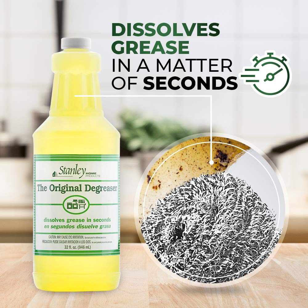 Stanley Original Degreaser cleaning cookware, leaving shiny, ready-to-use surfaces.