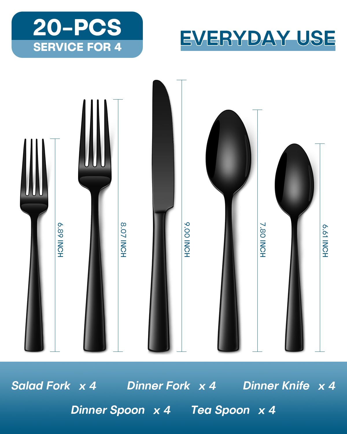 Stapava 20pc black silverware set with dinner forks for everyday meals.