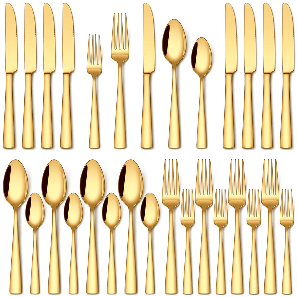 Stapava 20-piece gold silverware set on a table for elegant dining