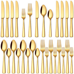 Stapava 20-piece gold silverware set on a table for elegant dining