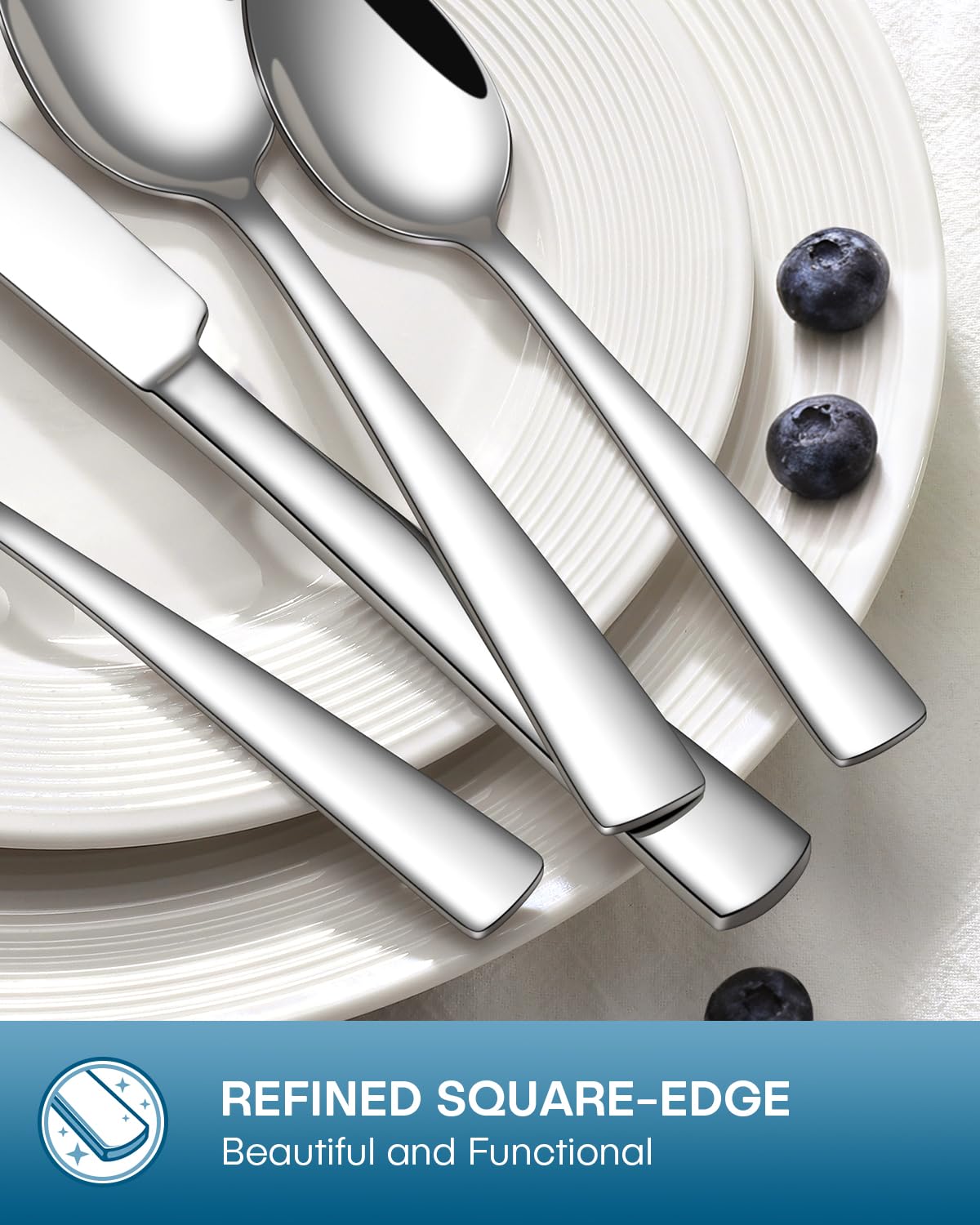 Stapava 24-piece silverware set: mirror-polished finish for daily wear resistance.