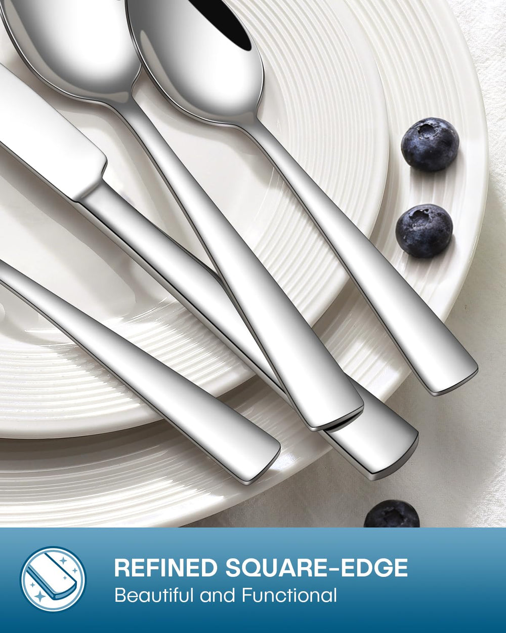 Stapava 24-piece silverware set: mirror-polished finish for daily wear resistance.