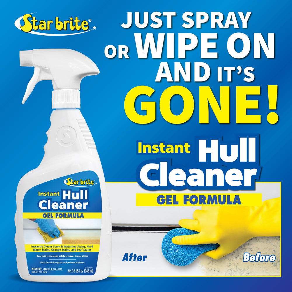 STAR BRITE Hull Cleaner applied to hull on fiberglass surface during cleaning
