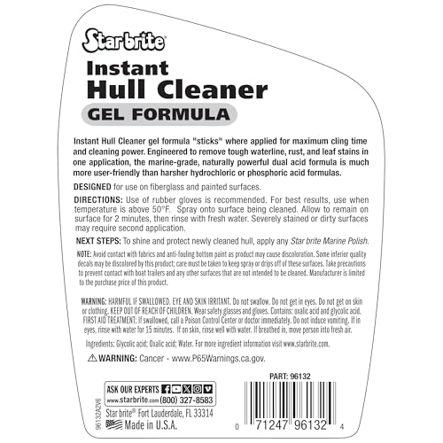 STAR BRITE Instant Hull Cleaner gel sticks to stains on vertical surfaces