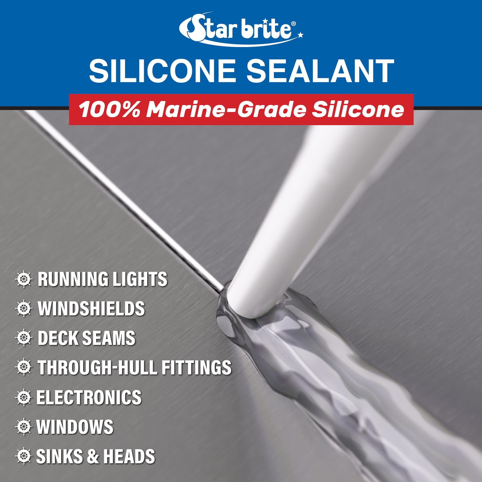 STAR BRITE Marine Silicone Sealant applies with steady pressure and skins over quickly.