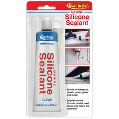 STAR BRITE Marine Silicone Sealant in black tube seals fiberglass joints against water exposure.