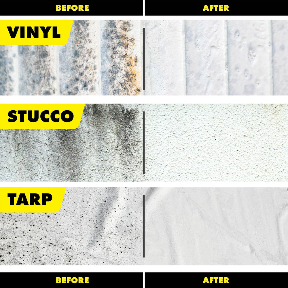 STAR BRITE mold stain remover on tile and grout brightens floors and walls.