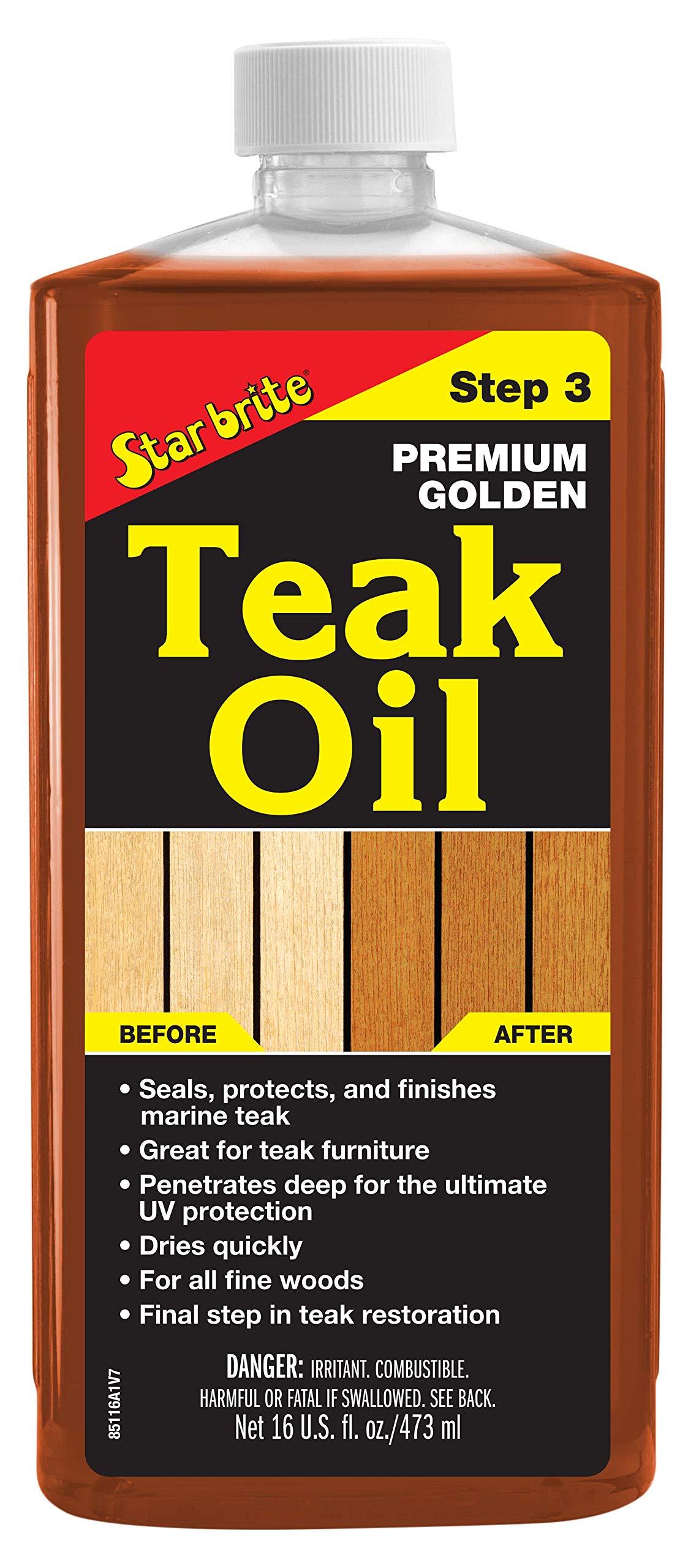 STAR BRITE Premium Golden Teak Oil bottle close-up showing protective finish for teak