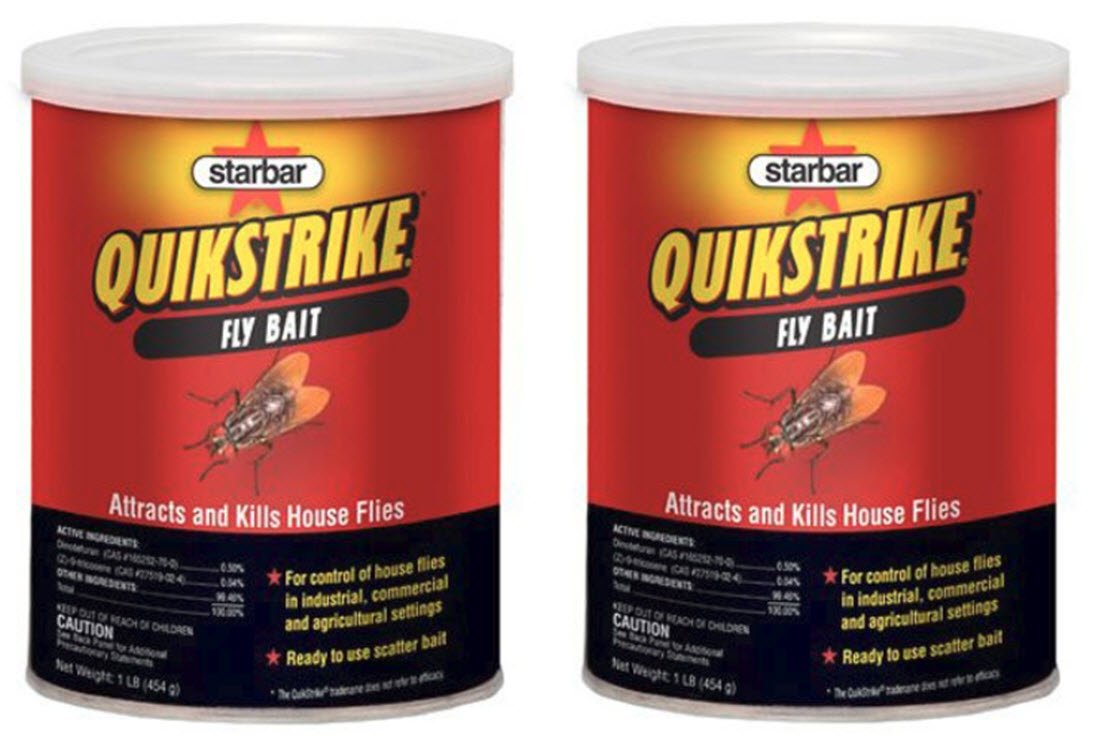 Starbar Quikstrike Fly Bait 2 lb cans for indoor and barn fly control.