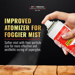 Starbond accelerator spray image shows fast curing action for quick repairs