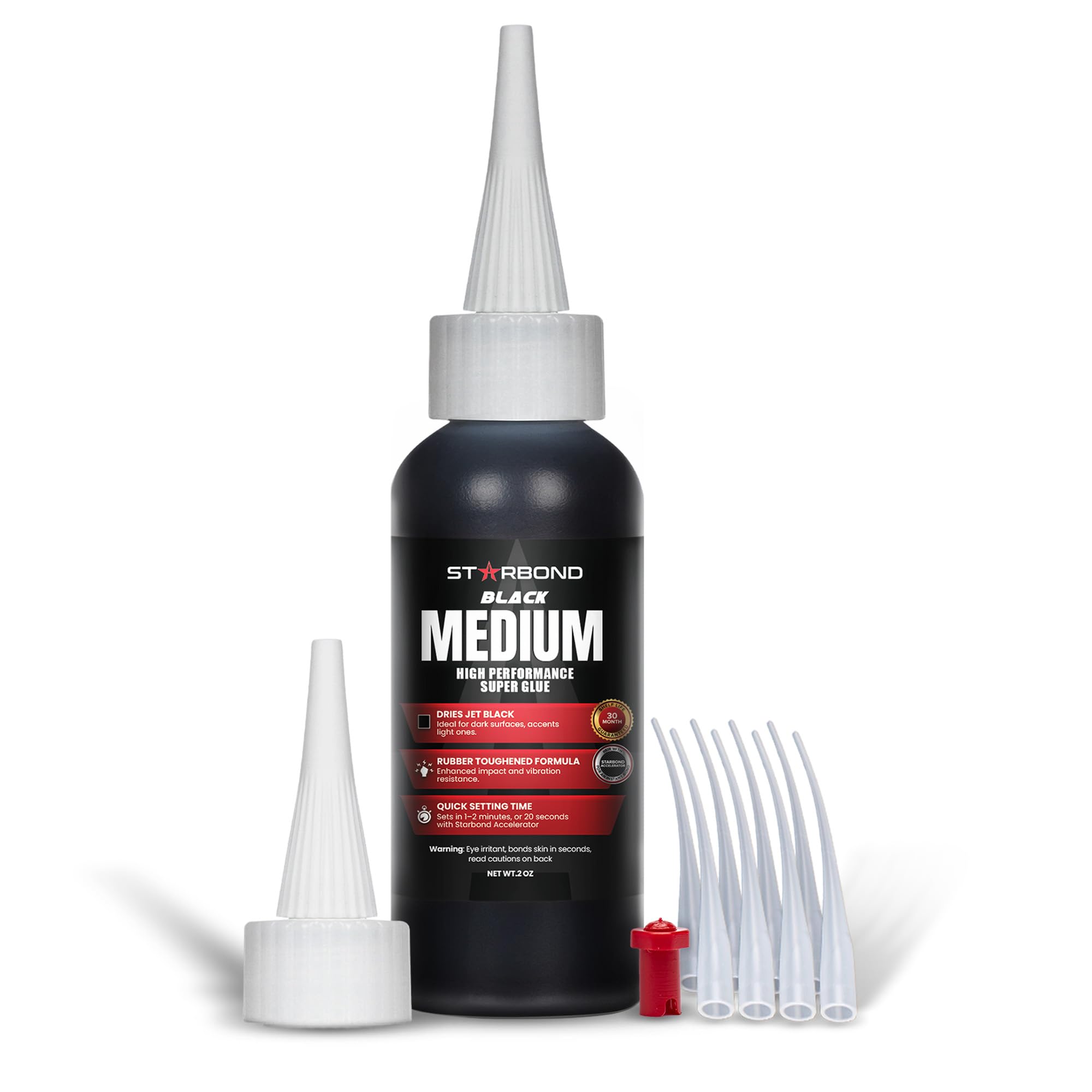 Starbond Black Medium CA Glue bottle pour enables precise application in woodworking.